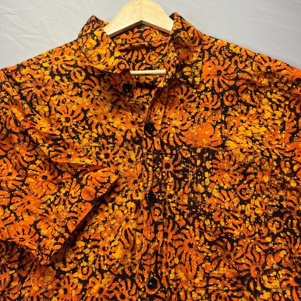 True Vintage Button Up Shirt Men Large Orange Handmade Autumn Fall Halloween 70s